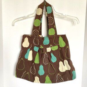 Handmade Pear Fabric Purse Bag Satchel Brown Green Blue Magnet Closure